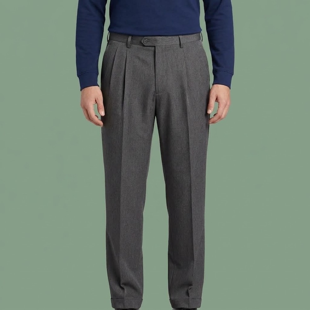Perry Ellis Portfolio Pleated Dress Pants Mens 36x30 Grey Slacks EUC
